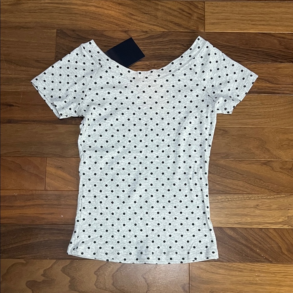 Brandy Melville White Polka Dot Short Sleeve Tee